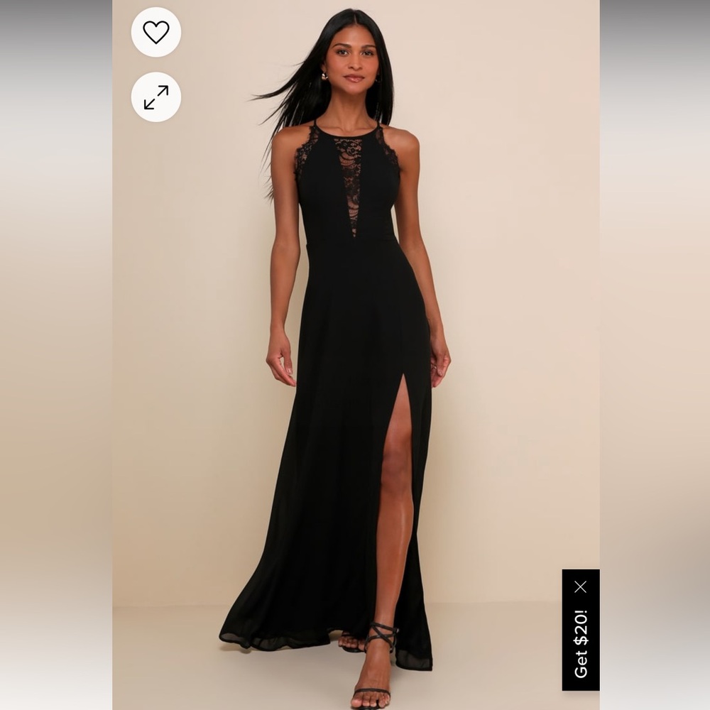 Lulu's Black Lace-Panel Maxi Dress with Thigh Slit